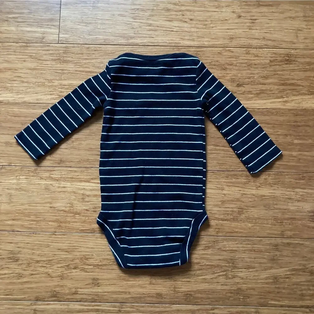 Carter’s Blak Striped Baby Boy Onesie, Size 9M